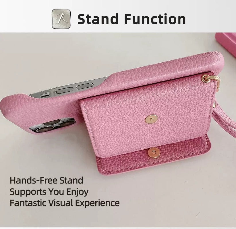Detachable Multiple Card Holder Small MirrorAnd Lanyard Case for iPhone