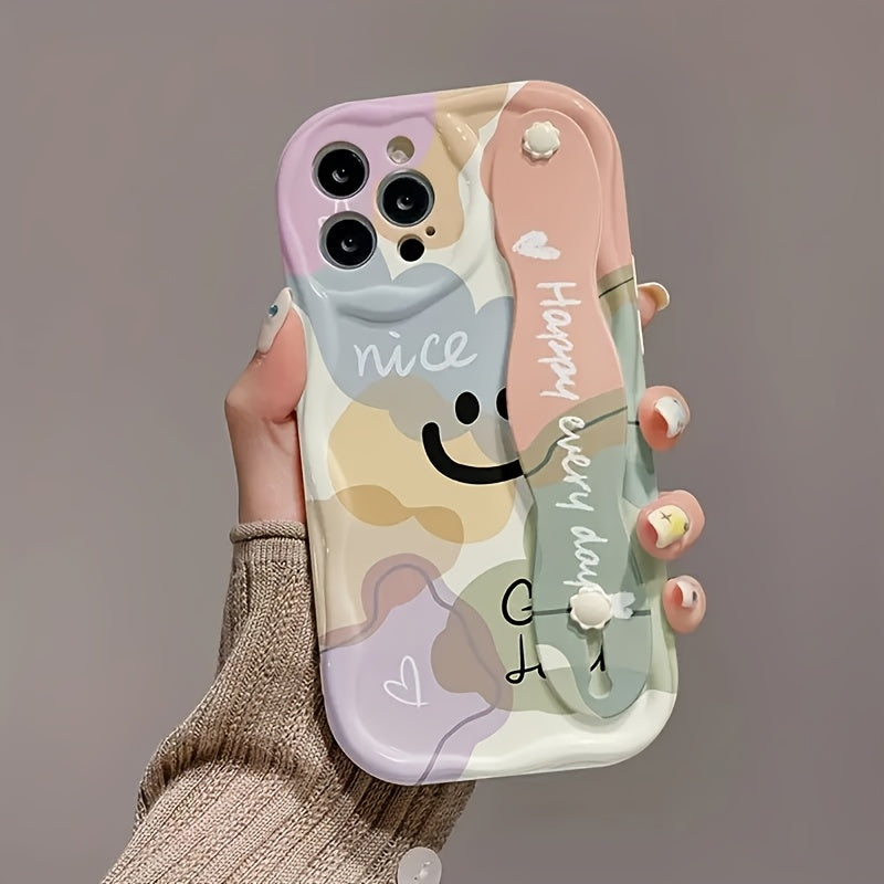 Oil painting smiley face strap Case for iPhone