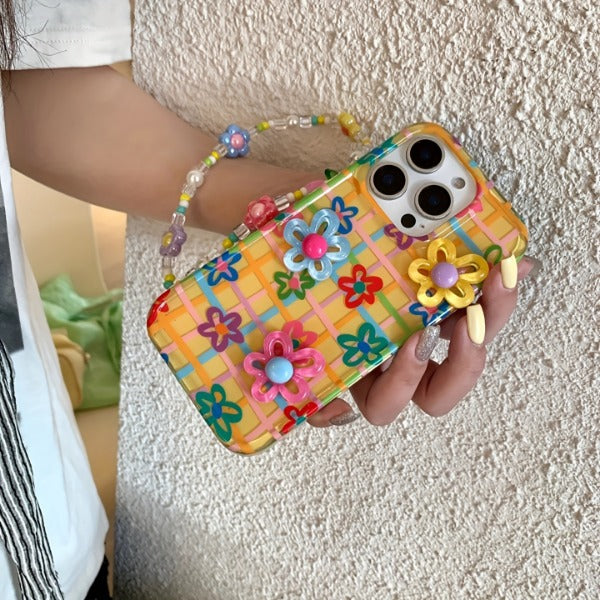 Chain Colorful Striped Three-Dimensional Flower  Case for iPhone