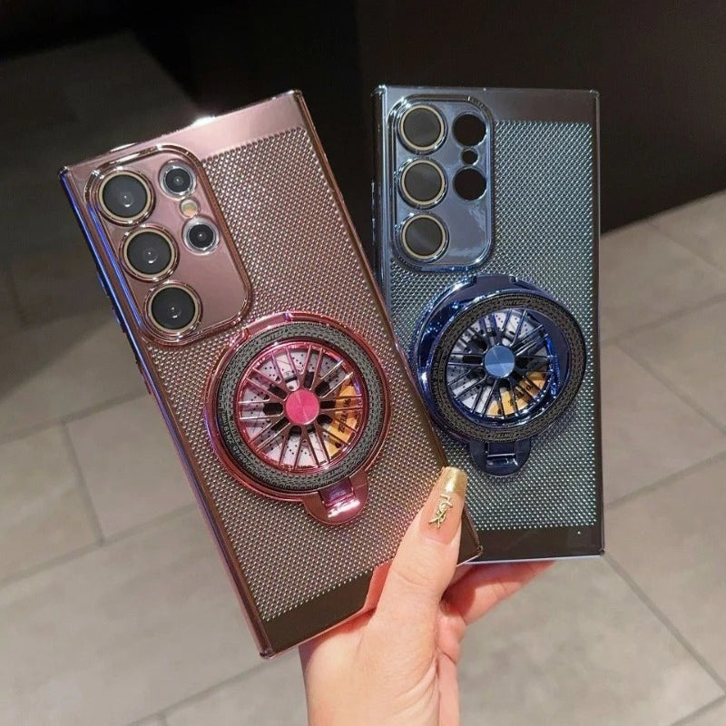 Rotating Gyroscope Stand Electroplated Heat Dissipation Mesh Phone Case for Samsung