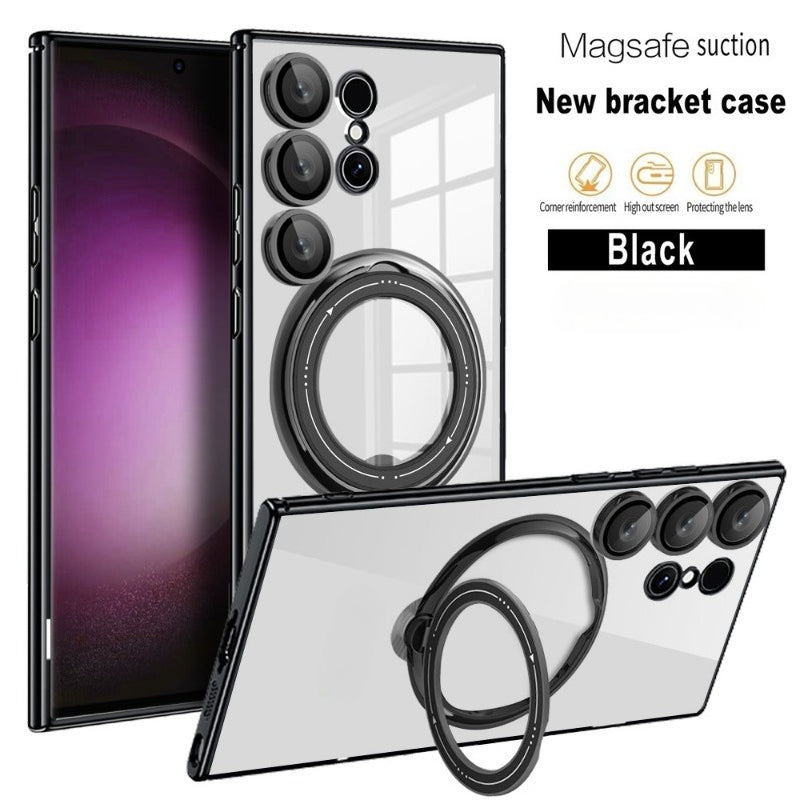 Bright Shield Series Electroplated Magnetic Stand Transparent Phone Case for Samsung