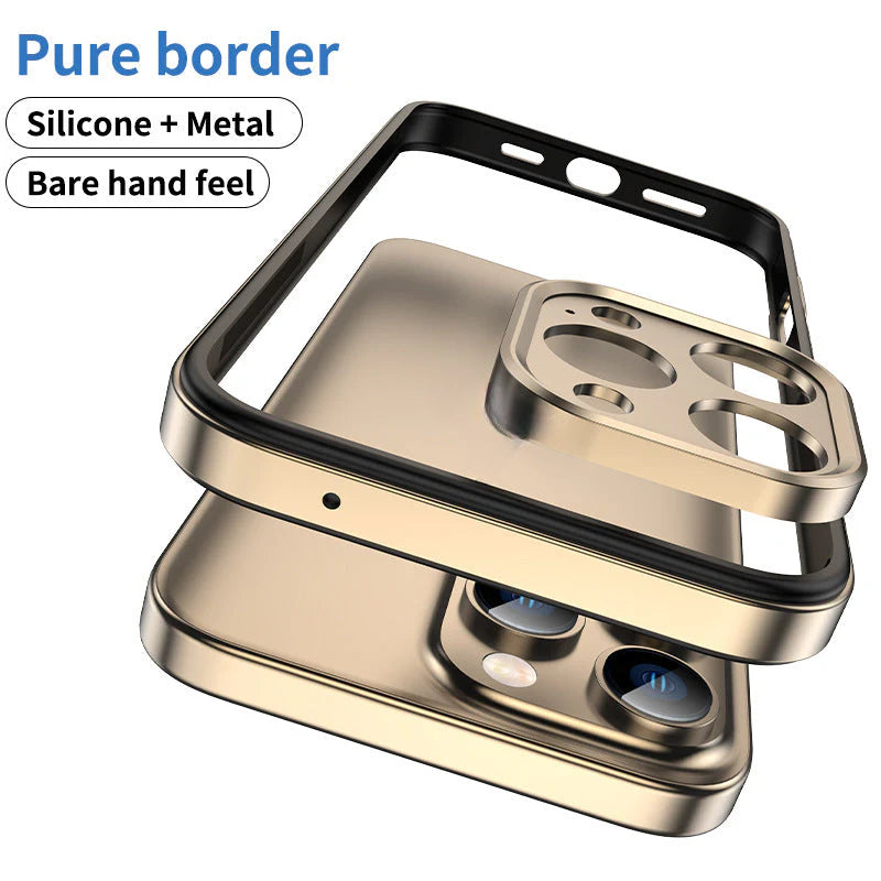 Metal Frame Flat Corner Silicone Case For iPhone