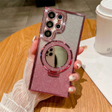 Rhinestone Glitter Magnetic Mirror Stand Anti-drop Phone Case for Samsung