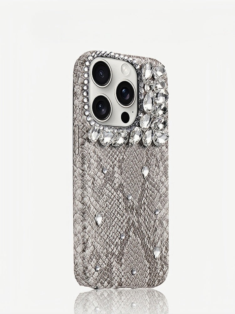 High Quality Silicone Gray Snake Pattern Silver Diamond Case For iphone