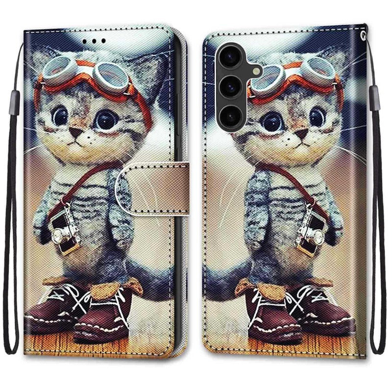 New Painted Leather Flip Phone Case with SIM Card Slot for Samsung