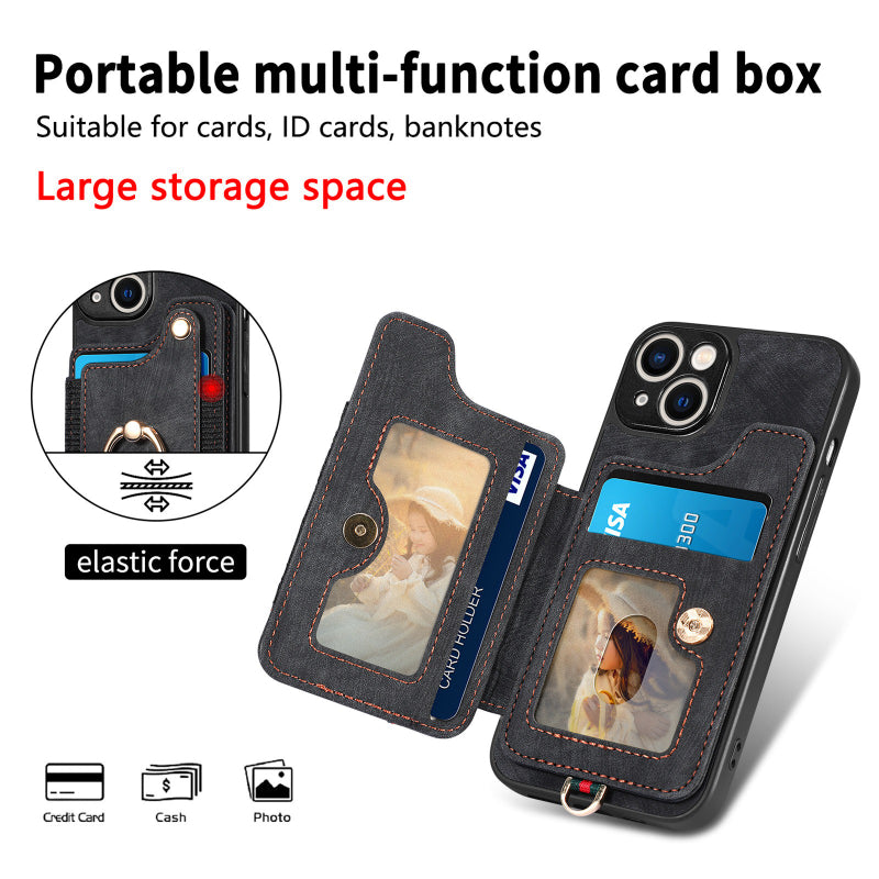 RFID Anti-theft Finger Ring Buckle Lanyard Multi-function Card Holder Phone Case for IPhone