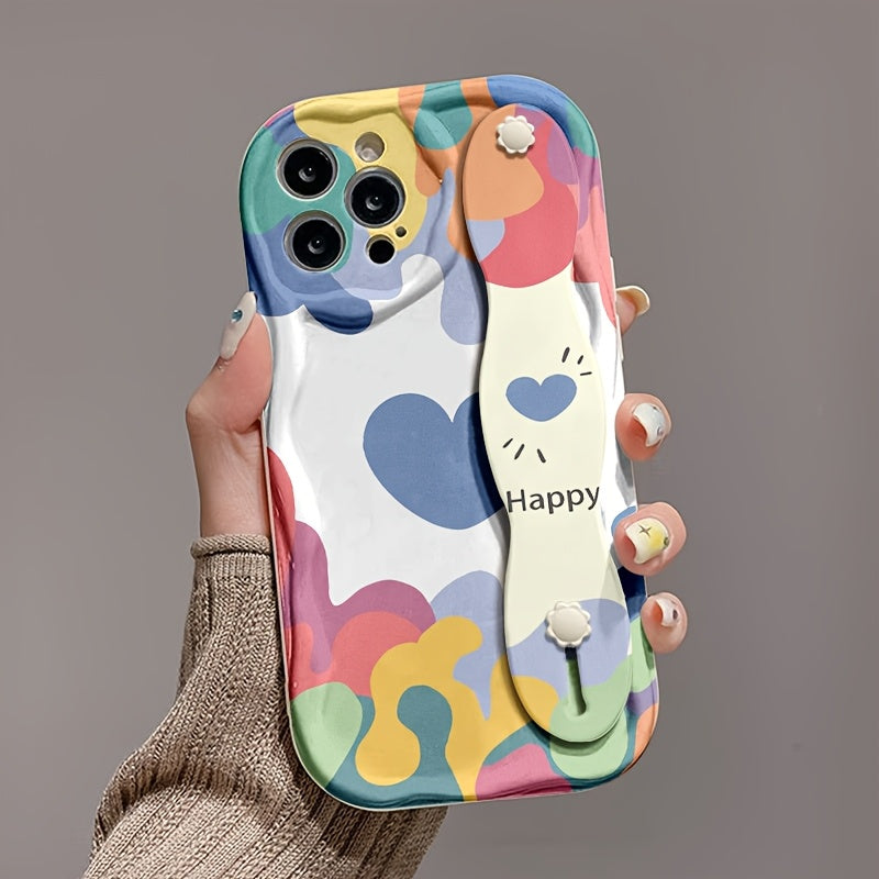 Anti-Drop Cream Strap Style Anime Pattern Print Case for iPhone