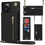Stylish Leather Crossbody Zipper Back Cover Holder Wallet Card Holder Phone Case 3-In-1 for iphone