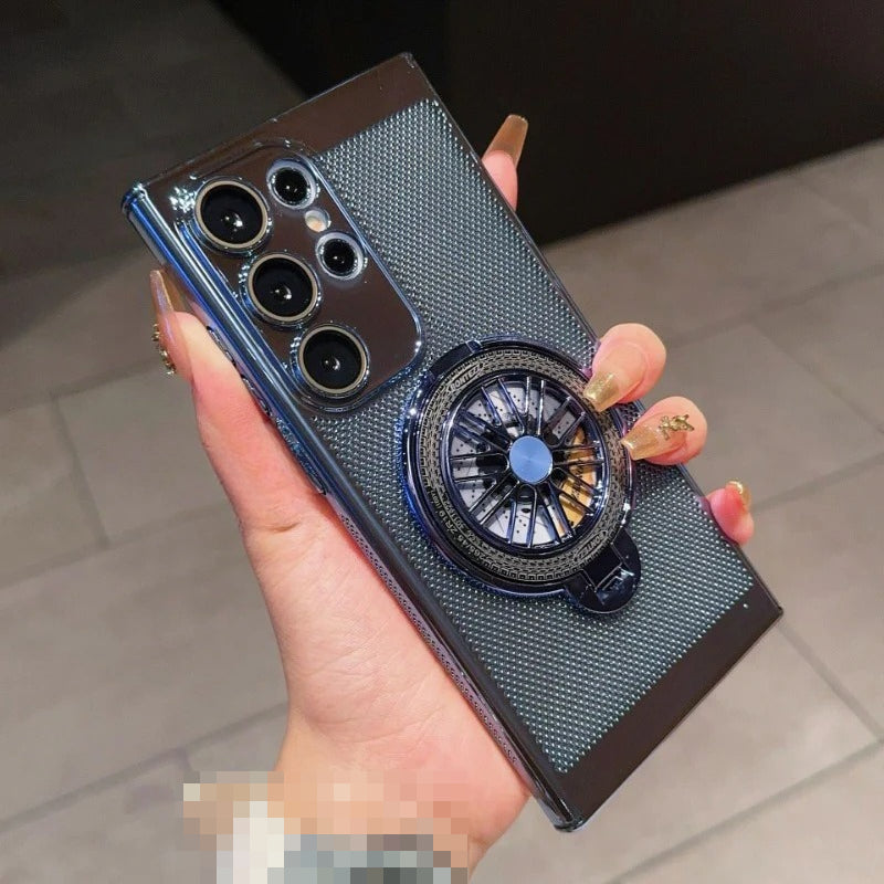 Rotating Gyroscope Stand Electroplated Heat Dissipation Mesh Phone Case for Samsung