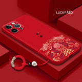 Chinese Style Peace Liquid Silicone Lanyard Case for iPhone