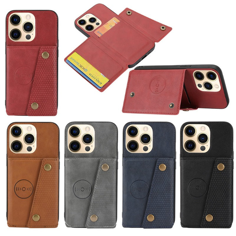 Stylish Multi-Functional Leather Card Holder, Wallet, and Phone Case (3-In-1) for IPhone
