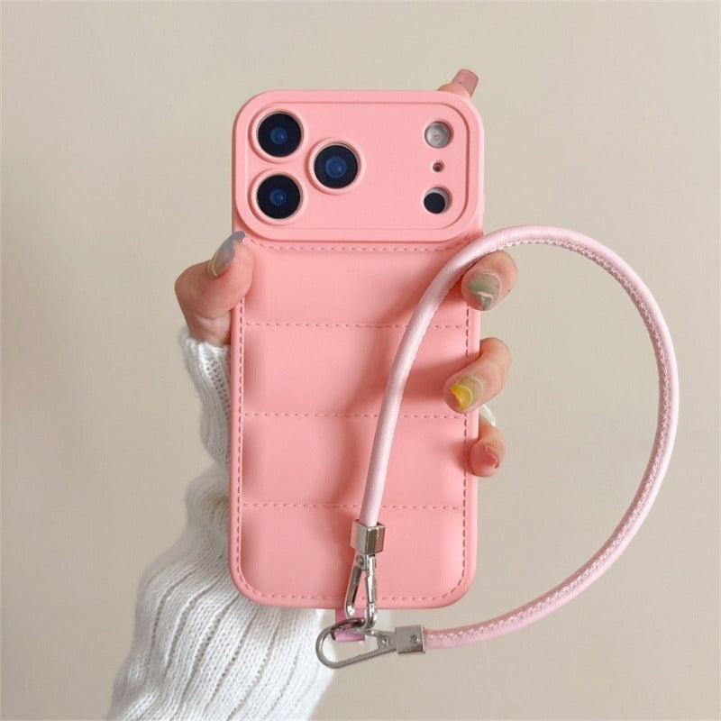 New Leather INS-style Down Jacket Lanyard Phone Case for IPhone