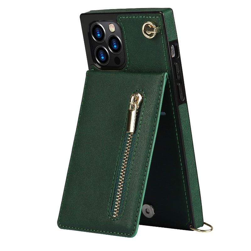 Stylish Leather Crossbody Zipper Back Cover Holder Wallet Card Holder Phone Case 3-In-1 for iphone