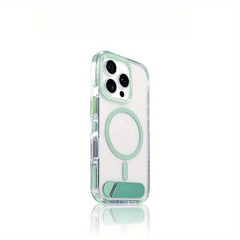 Fresh Green Clear Magnetic Stand Glossy Hard Shell Case For iPhone