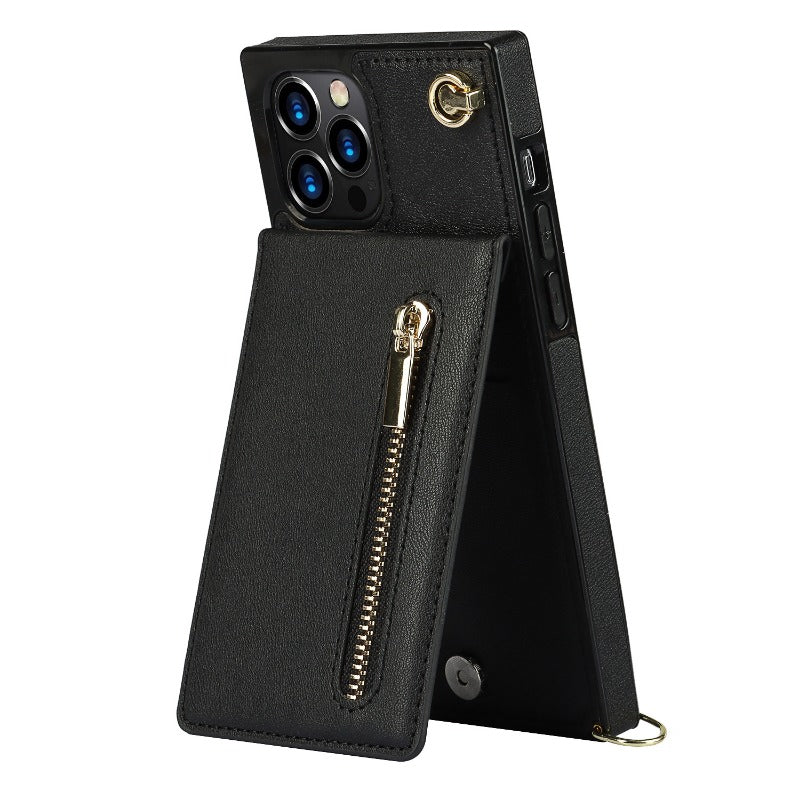 Stylish Leather Crossbody Zipper Back Cover Holder Wallet Card Holder Phone Case 3-In-1 for iphone
