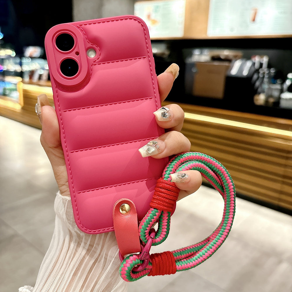Simple Down Jacket with Lanyard Case for iPhone