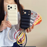 New Leather INS-style Down Jacket Lanyard Phone Case for IPhone