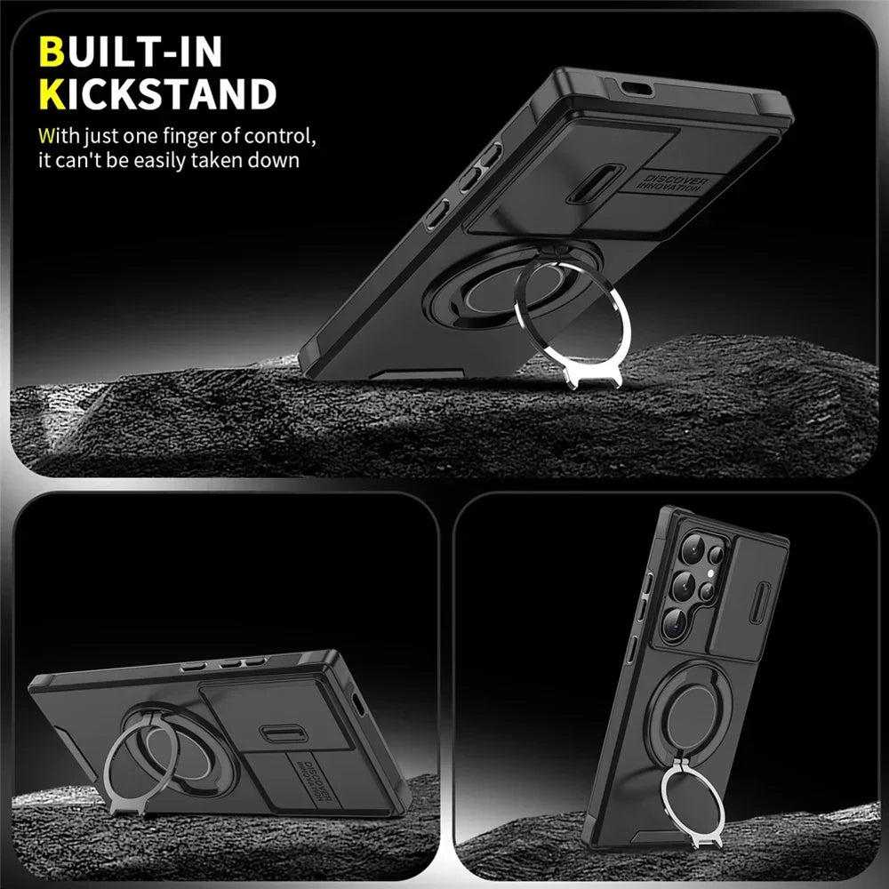 Armor Magnetic Bracket Slide Camera Protection Shockproof Case for Samsung