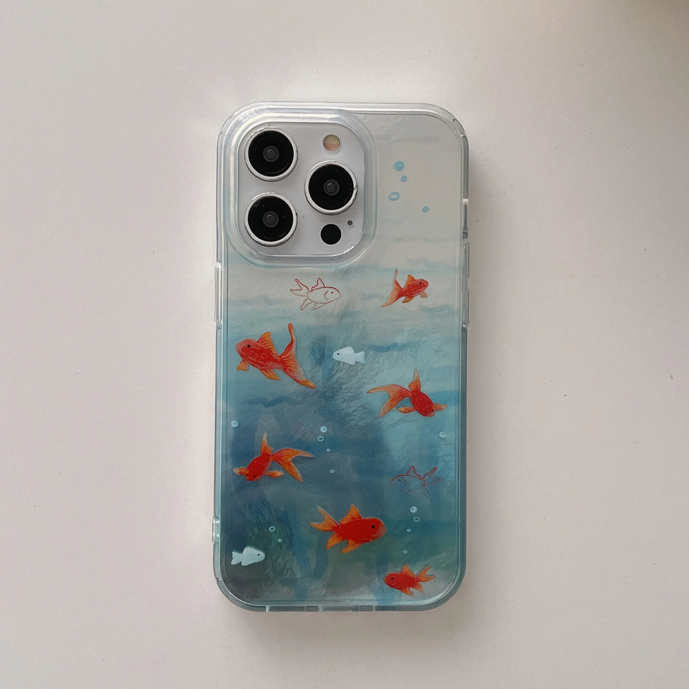 Auspicious Goldfish Ripple Texture Case for iPhone