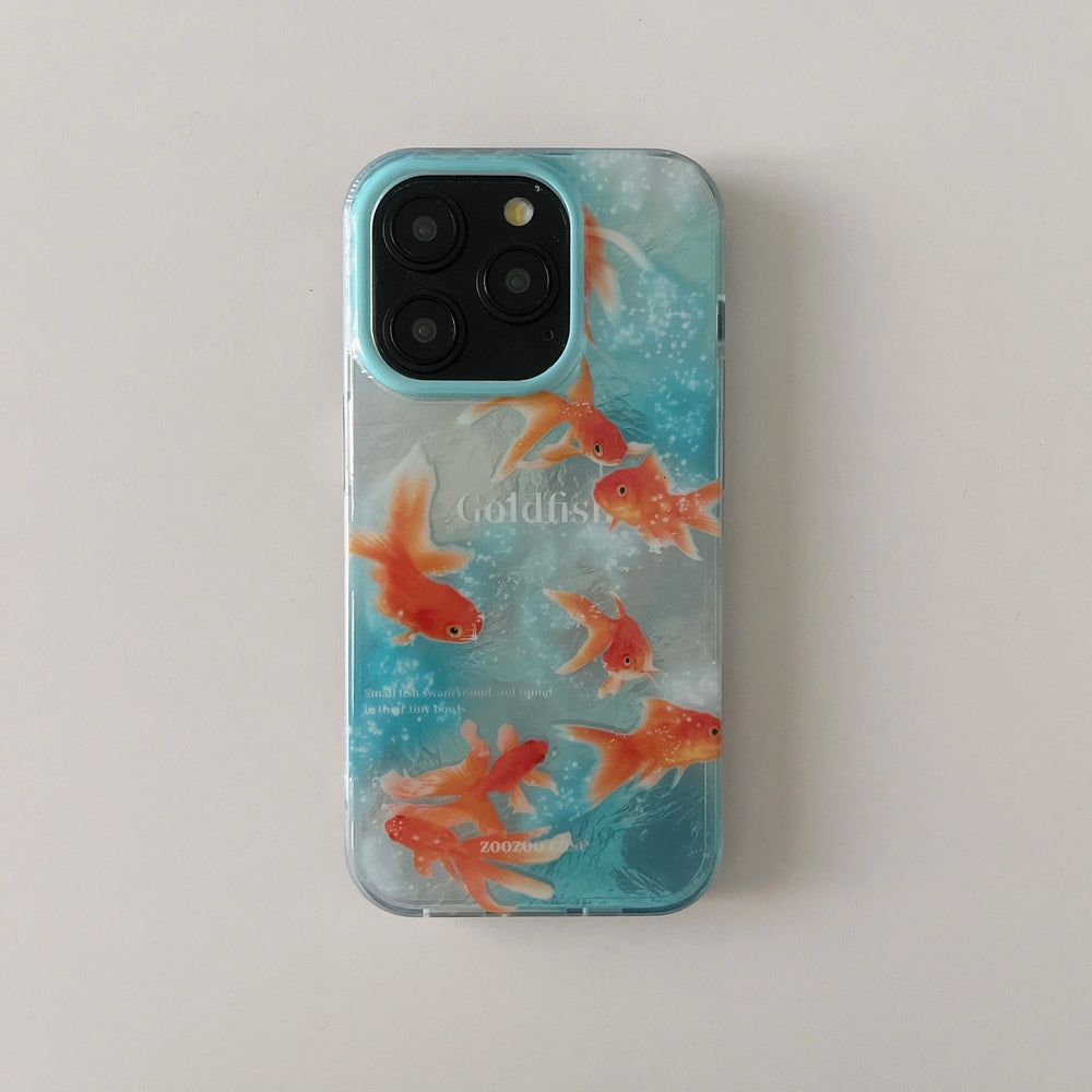 Auspicious Ripple Texture Lucky Goldfish Case for iPhone