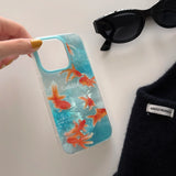 Auspicious Ripple Texture Lucky Goldfish Case for iPhone