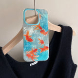 Auspicious Ripple Texture Lucky Goldfish Case for iPhone