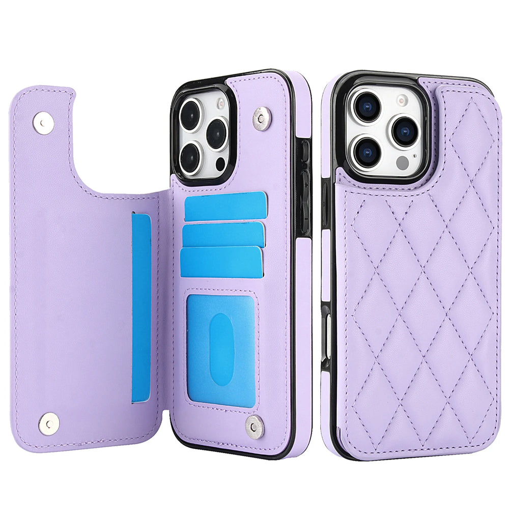 Card Slot Flip Leather Wallet Double Button Case For iPhone