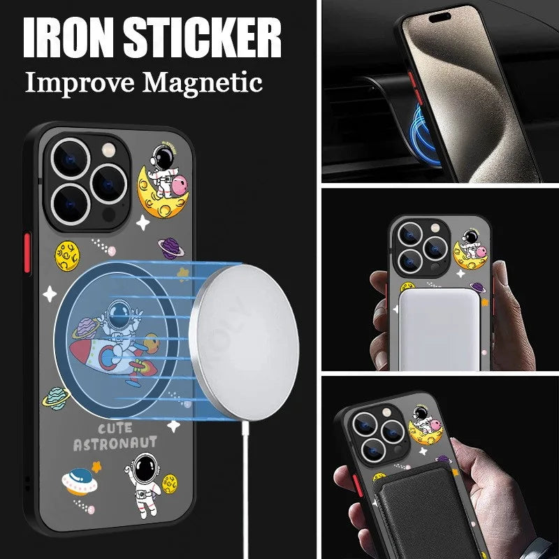 Magnetic Cartoon Astronaut Case For iPhone