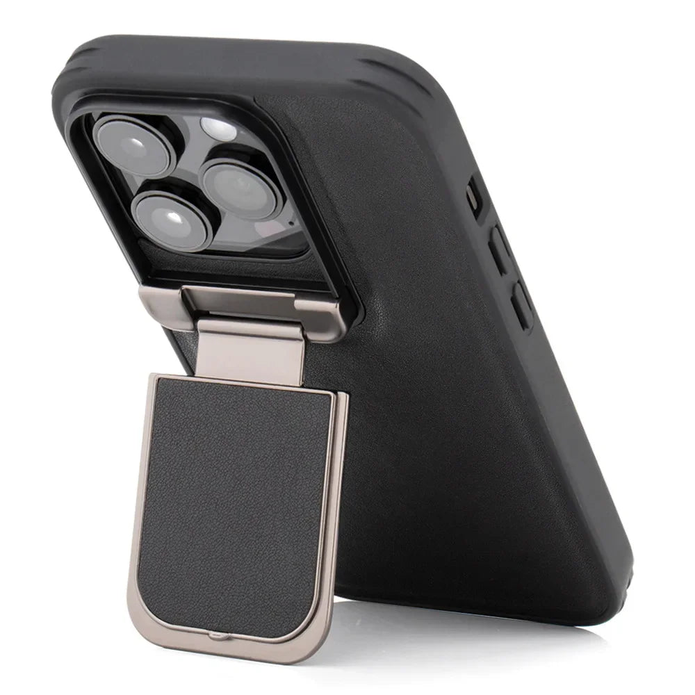 Flip Lens Wear-Resistant Leather Invisible Rotate Holder Case For iPhone