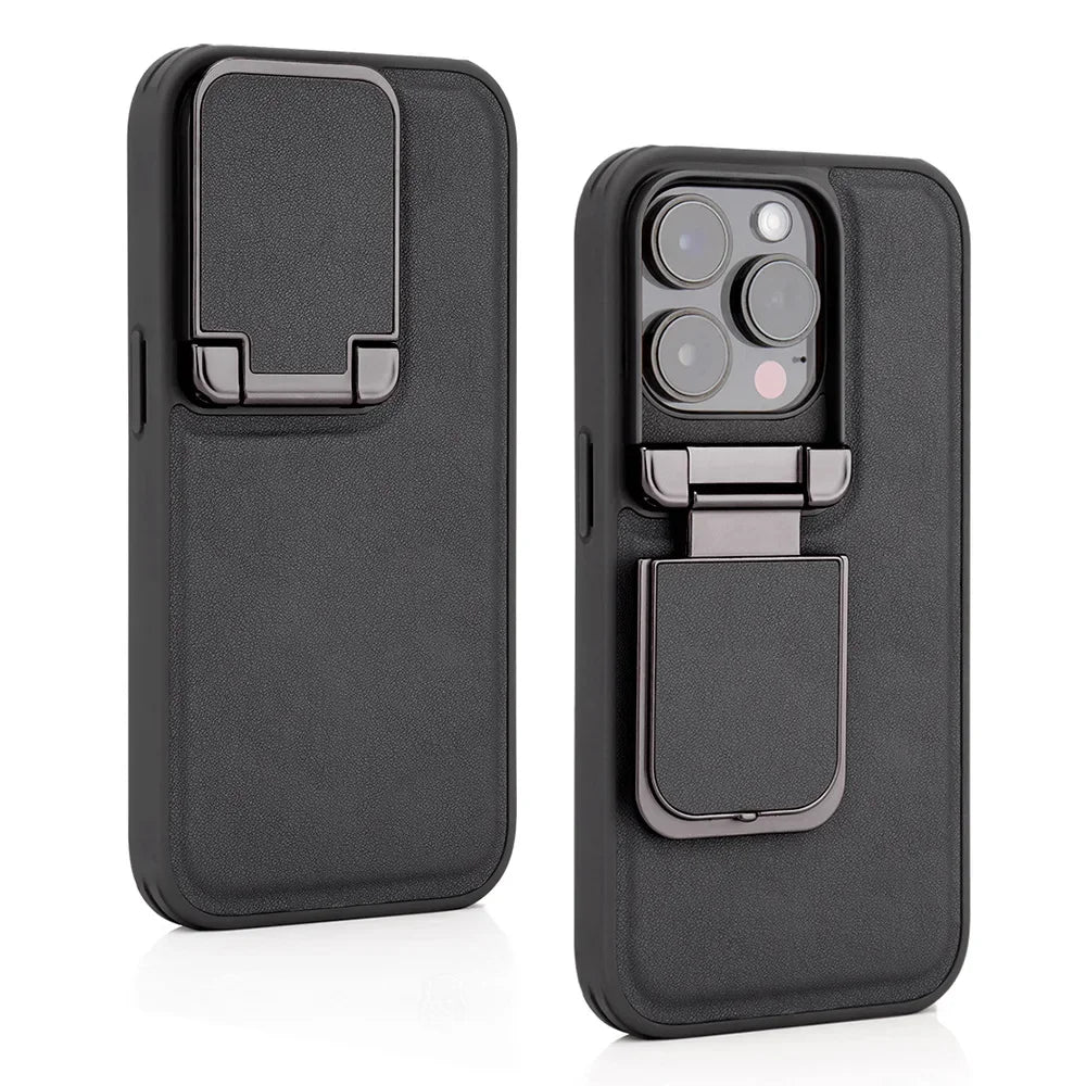 Flip Lens Wear-Resistant Leather Invisible Rotate Holder Case For iPhone