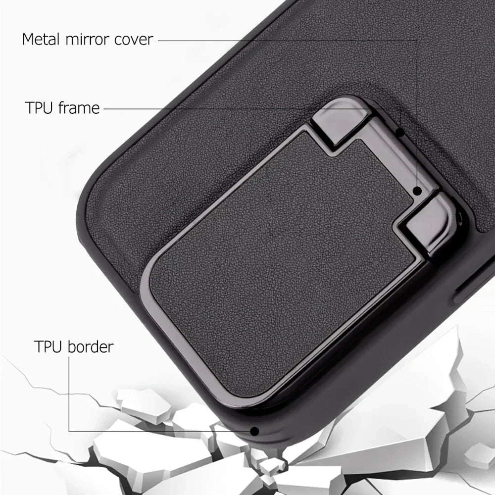 Flip Lens Wear-Resistant Leather Invisible Rotate Holder Case For iPhone