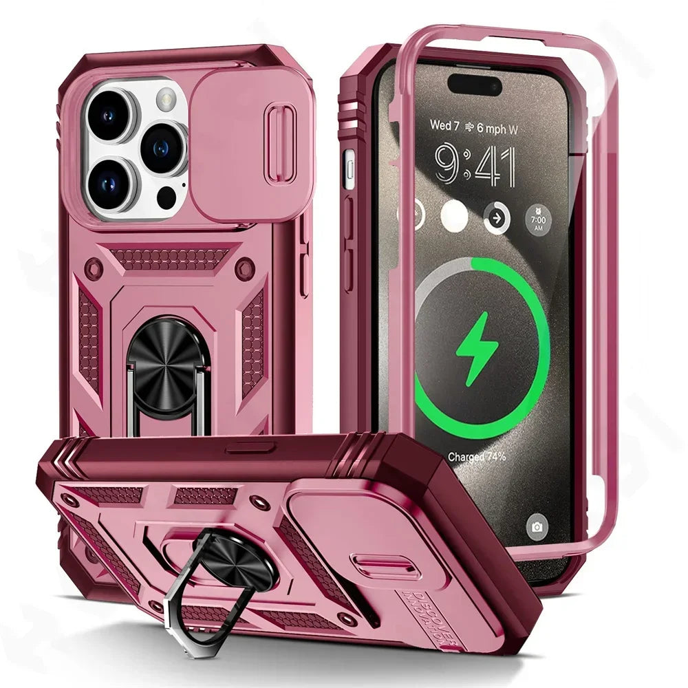 Camera Slide Military Armor Case For iPhone