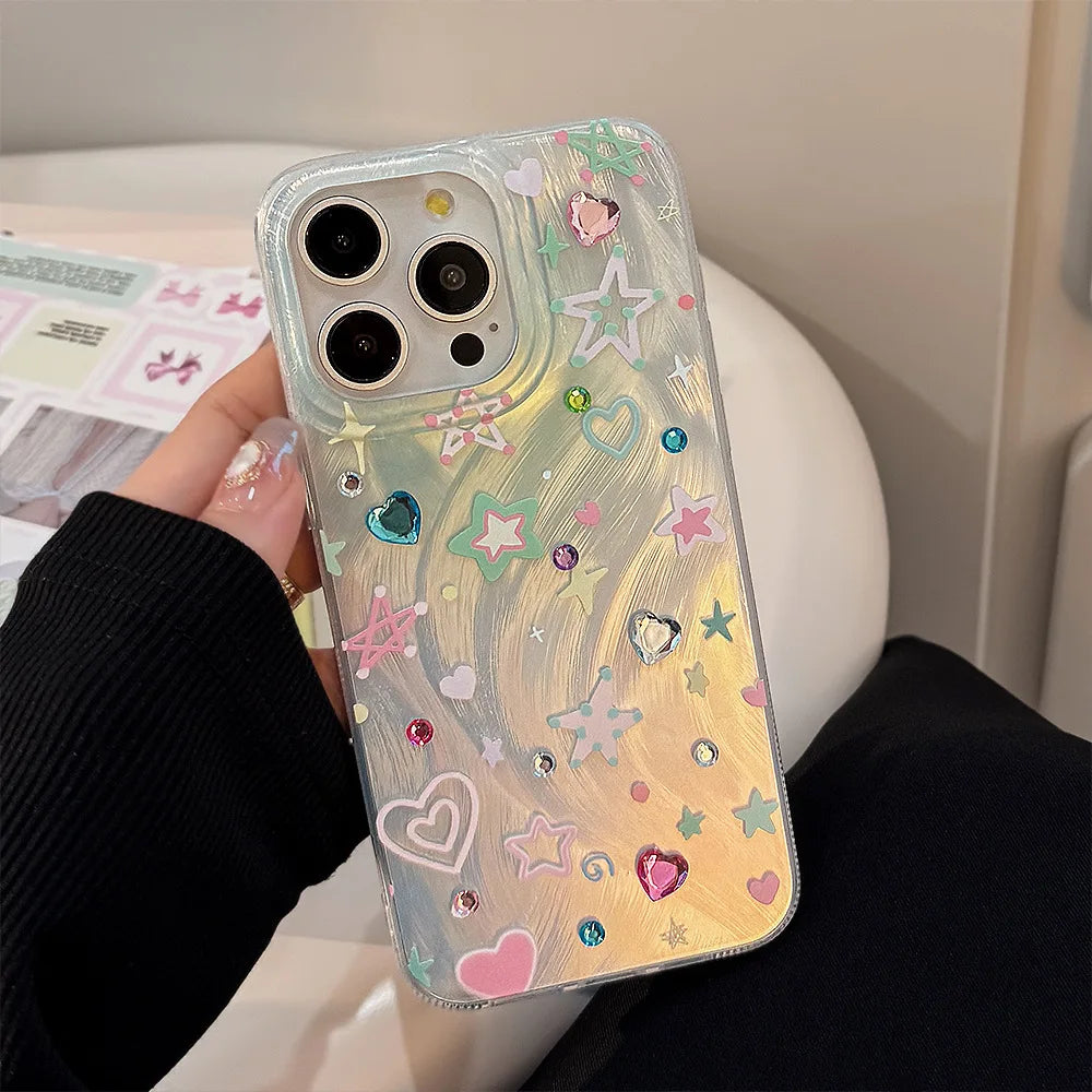 Colorful stars ins shiny  cartoon cute shockproof case for iphone