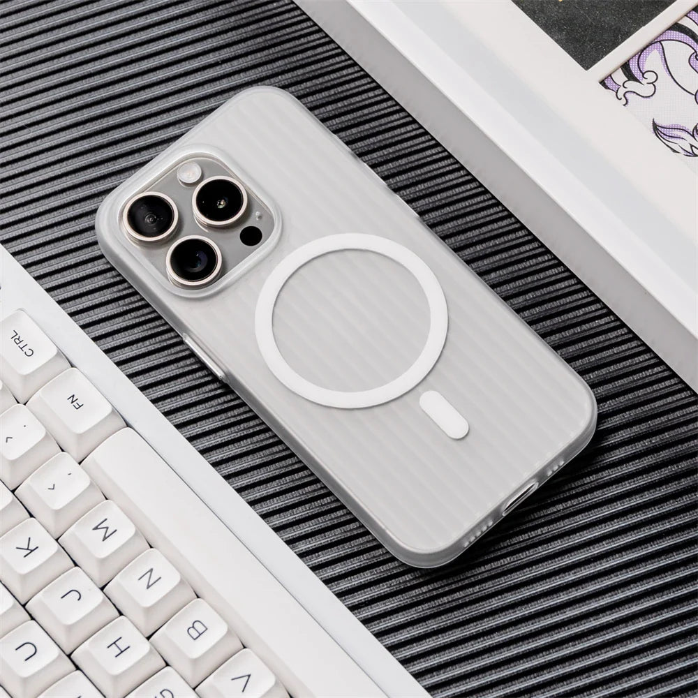 Corrugated Patter Magnetic Transparent Hard PC Case For iPhone