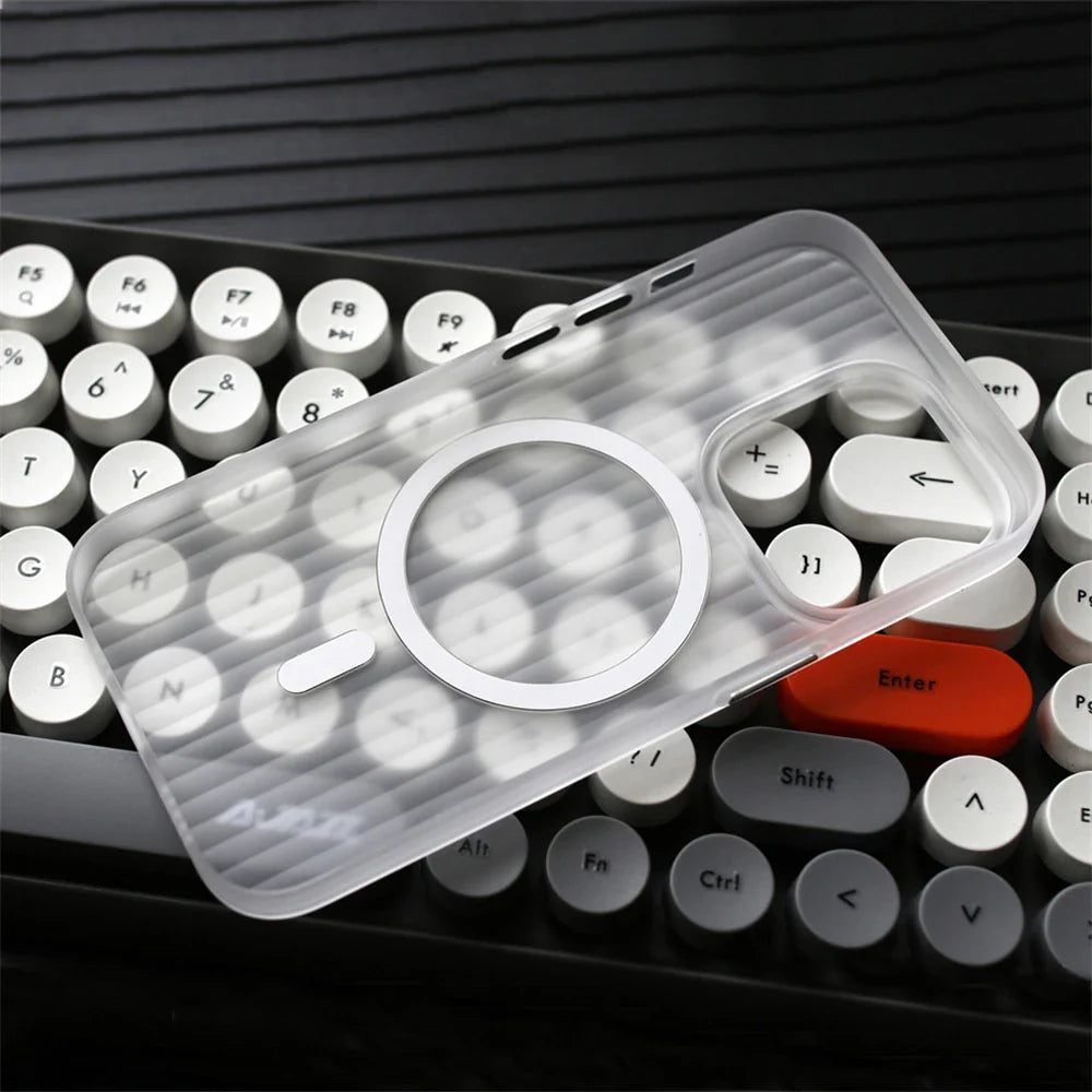 Corrugated Patter Magnetic Transparent Hard PC Case For iPhone