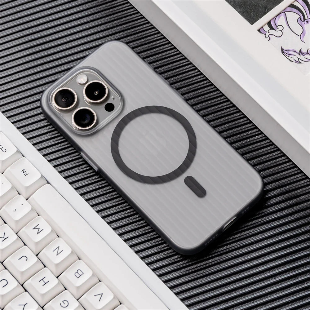 Corrugated Patter Magnetic Transparent Hard PC Case For iPhone