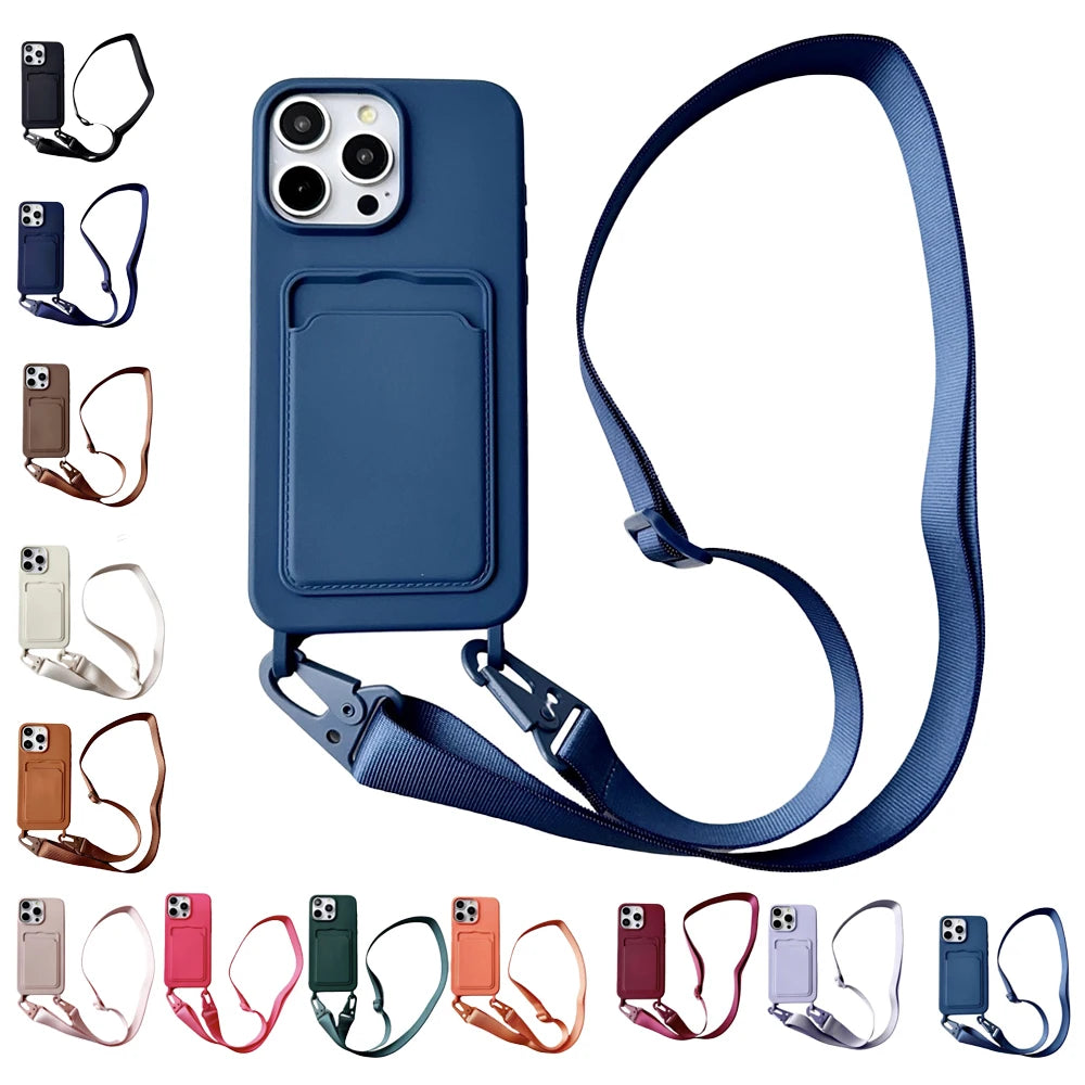 Crossbody Lanyard Necklace Rope Wallet Silicone Case For iPhone