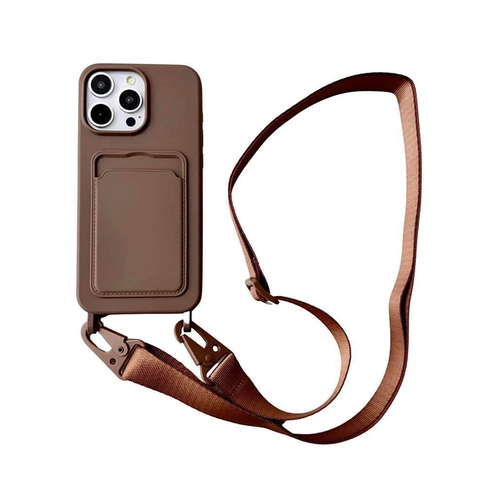 Crossbody Lanyard Necklace Rope Wallet Silicone Case For iPhone