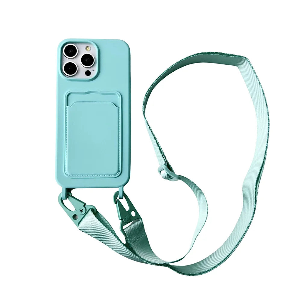 Crossbody Lanyard Necklace Rope Wallet Silicone Case For iPhone