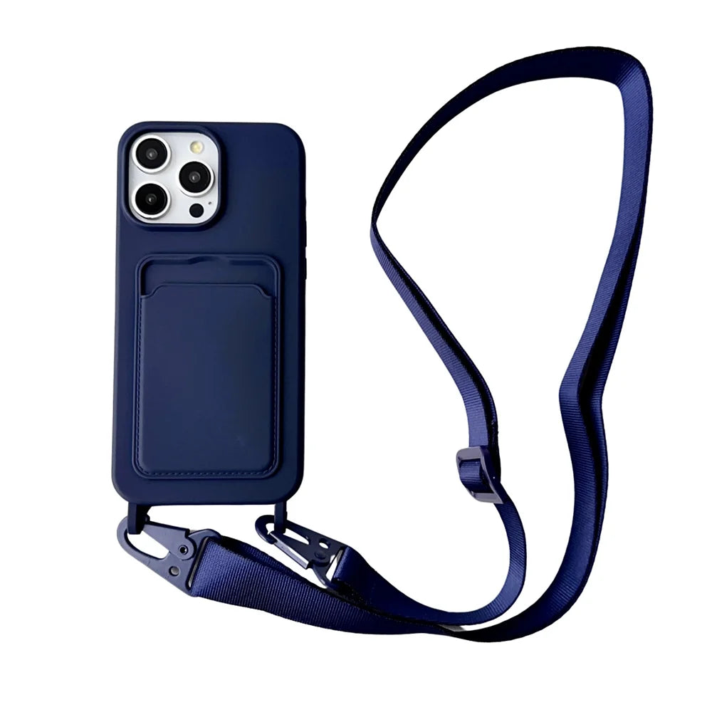 Crossbody Lanyard Necklace Rope Wallet Silicone Case For iPhone