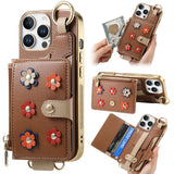 Crossbody Lanyard Ring Wrist Strap Card Holder Leather Case for iPhone