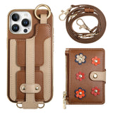 Crossbody Lanyard Ring Wrist Strap Card Holder Leather Case for iPhone