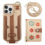 Crossbody Lanyard Ring Wrist Strap Card Holder Leather Case for iPhone