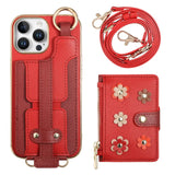 Crossbody Lanyard Ring Wrist Strap Card Holder Leather Case for iPhone