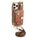 Crossbody Lanyard Ring Wrist Strap Card Holder Leather Case for iPhone