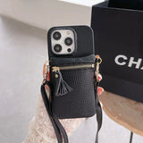 Leather Crossbody Zipper Wallet with Card Holder Case for iPhone