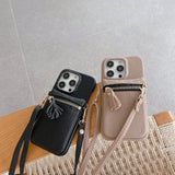 Leather Crossbody Zipper Wallet with Card Holder Case for iPhone