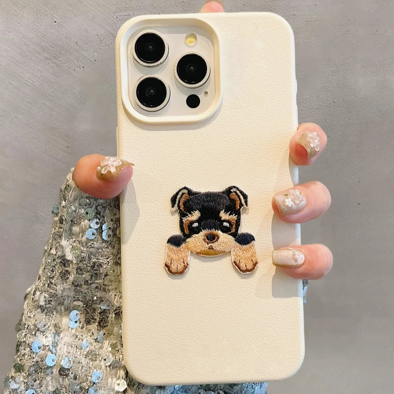 Cute Cartoon Embroidery Dog Shockproof Soft Case For iPhone