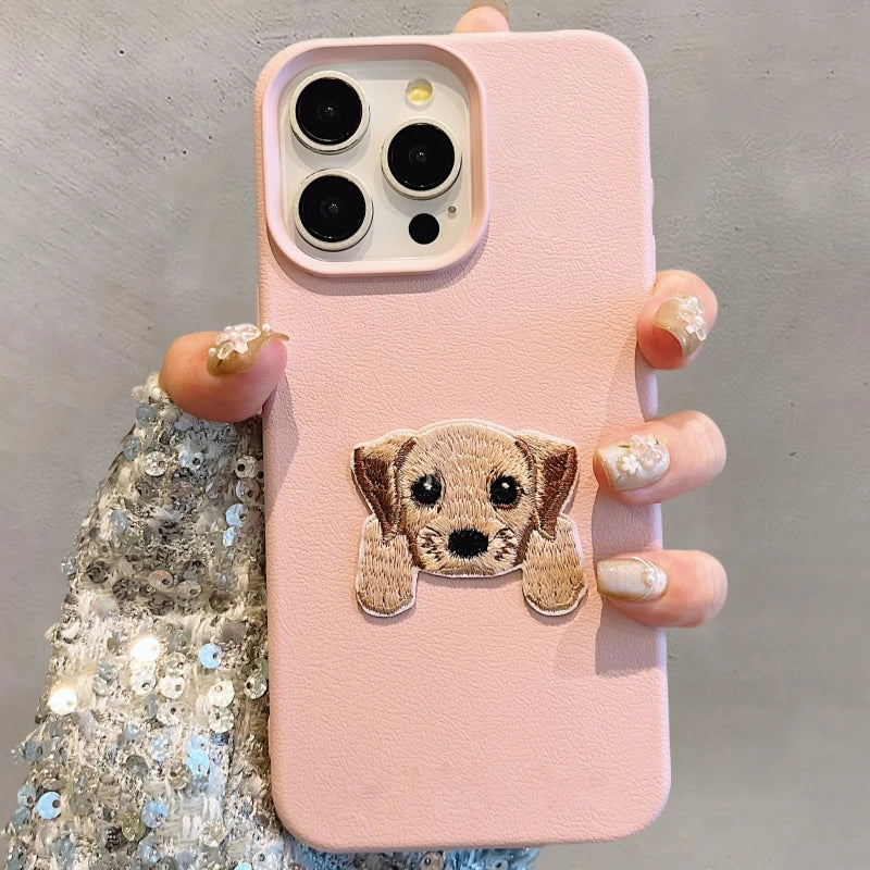 Cute Cartoon Embroidery Dog Shockproof Soft Case For iPhone