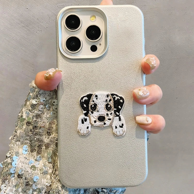 Cute Cartoon Embroidery Dog Shockproof Soft Case For iPhone